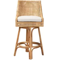 Kirklands Home Natural Rattan Bella Swivel Bar Stool White