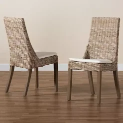 Sale Kirklands Home Natural Rattan High Back Dining Chairs, Set of 2 Brown