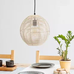 Kirklands Home Natural Rat Sphere Pendant Light Tan