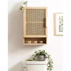 Outlet Kirklands Home Natural Rattan Wall Cabinet with Shelf