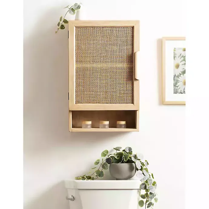 Outlet Kirklands Home Natural Rattan Wall Cabinet with Shelf