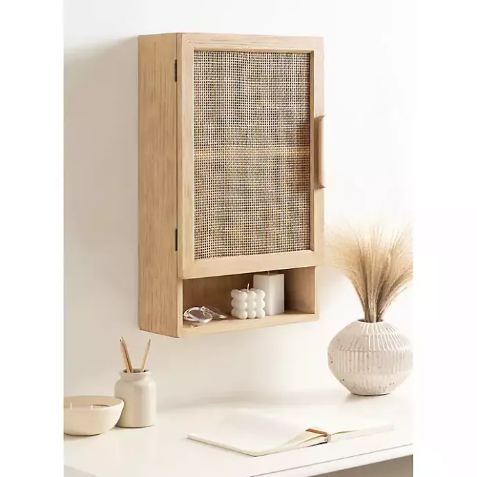 Outlet Kirklands Home Natural Rattan Wall Cabinet with Shelf