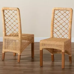 New Kirklands Home Natural Rat Woven Back Dining Chairs, Set of 2 Tan