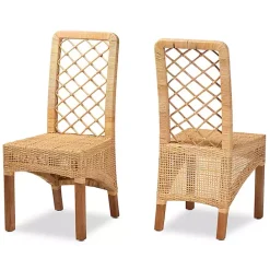 New Kirklands Home Natural Rat Woven Back Dining Chairs, Set of 2 Tan