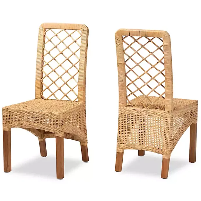New Kirklands Home Natural Rat Woven Back Dining Chairs, Set of 2 Tan