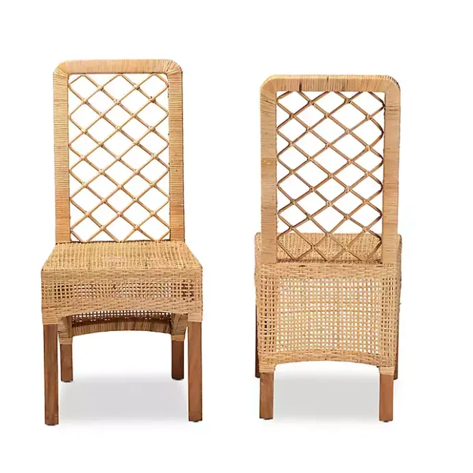 New Kirklands Home Natural Rat Woven Back Dining Chairs, Set of 2 Tan