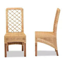 New Kirklands Home Natural Rat Woven Back Dining Chairs, Set of 2 Tan