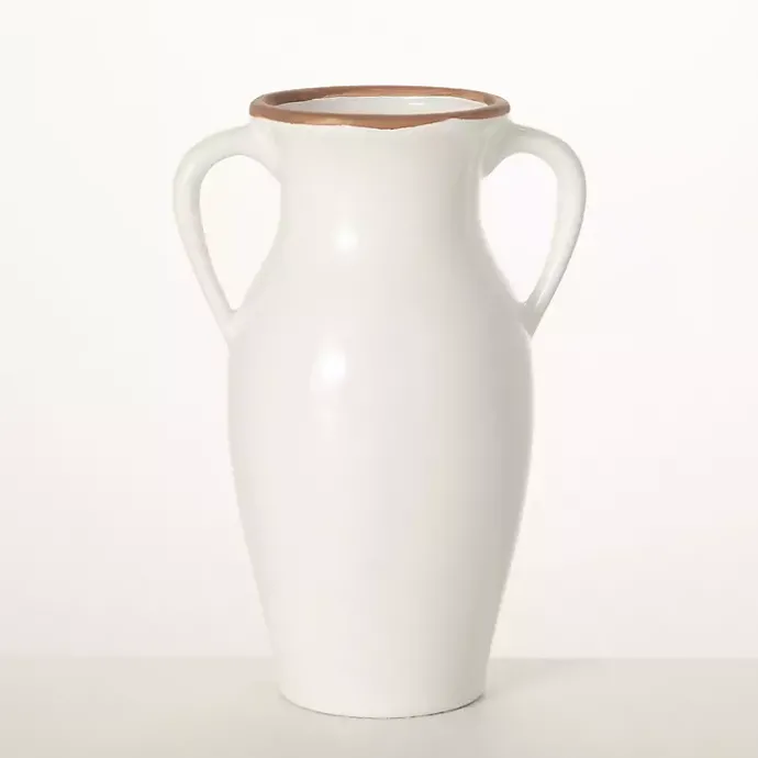 Sale Kirklands Home Natural Rimmed Urn Vase White