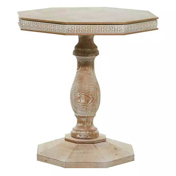 Kirklands Home Natural Rustic Wood Octagon Accent Table