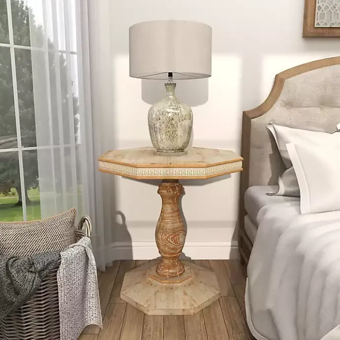 Kirklands Home Natural Rustic Wood Octagon Accent Table