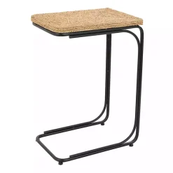 Online Kirklands Home Natural Seagrass and Black Metal C-Table Tan