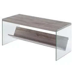 Online Kirklands Home Natural Soho Glass Coffee Table with V Shelf Brown