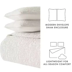 Hot Kirklands Home Natural Stitched Floral 3-pc. King Quilt Set Ivory