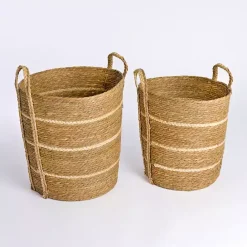 Outlet Kirklands Home Natural Striped Baskets, Set of 2 Tan