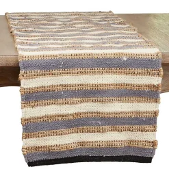 Best Kirklands Home Natural Tan and Blue Striped Table Runner