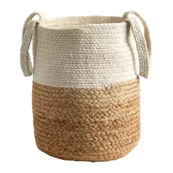 Sale Kirklands Home Natural Tan and White Jute Basket with Handles