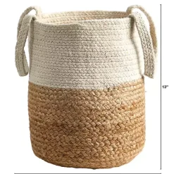 Sale Kirklands Home Natural Tan and White Jute Basket with Handles
