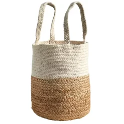 Sale Kirklands Home Natural Tan and White Jute Basket with Handles