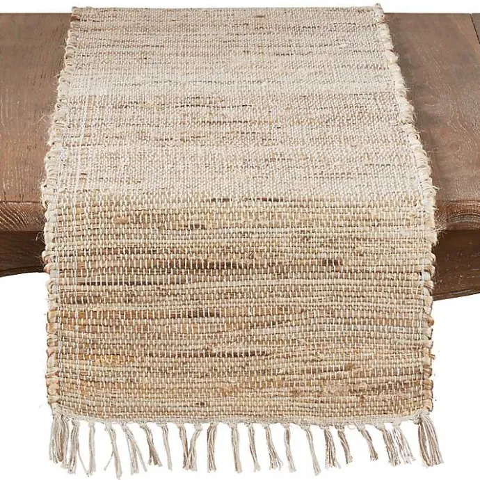 Hot Kirklands Home Natural Tasseled Chindi Outdoor Table Runner Tan