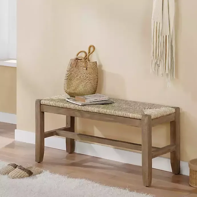 Hot Kirklands Home Natural Twisted Seagrass and Wood Bench Tan