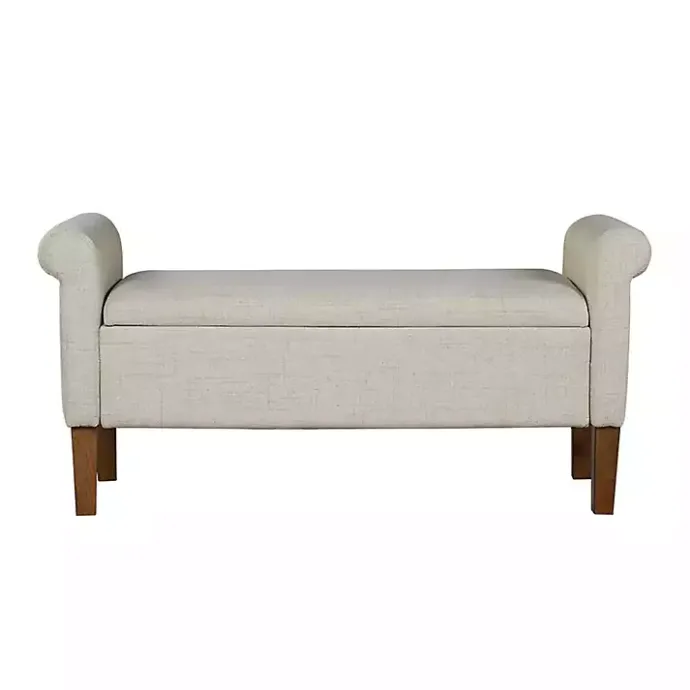 Best Kirklands Home Natural Upholstered Aubrey Storage Bench Ivory