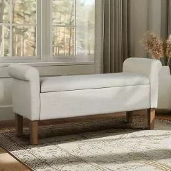 Best Kirklands Home Natural Upholstered Aubrey Storage Bench Ivory