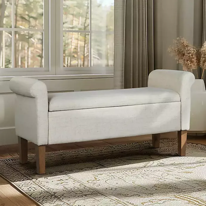 Best Kirklands Home Natural Upholstered Aubrey Storage Bench Ivory