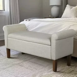 Best Kirklands Home Natural Upholstered Aubrey Storage Bench Ivory