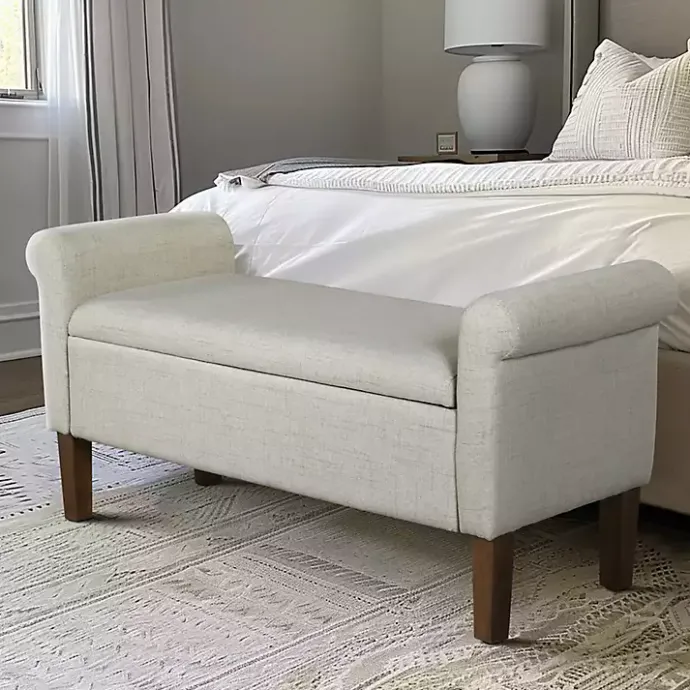 Best Kirklands Home Natural Upholstered Aubrey Storage Bench Ivory