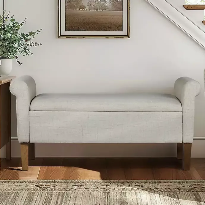 Best Kirklands Home Natural Upholstered Aubrey Storage Bench Ivory