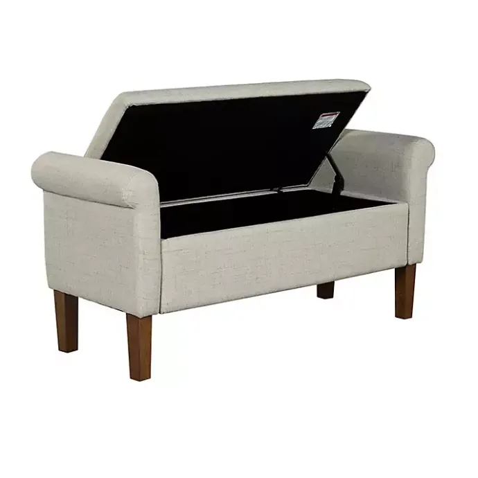 Best Kirklands Home Natural Upholstered Aubrey Storage Bench Ivory