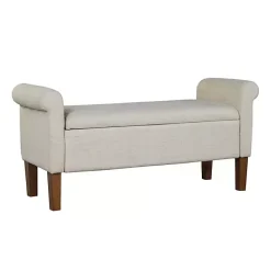 Best Kirklands Home Natural Upholstered Aubrey Storage Bench Ivory