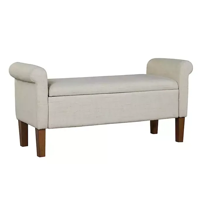 Best Kirklands Home Natural Upholstered Aubrey Storage Bench Ivory