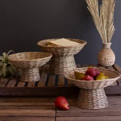 Discount Kirklands Home Natural Wicker Compote Bowls, Set of 3 Tan