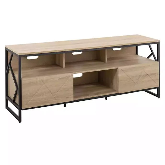 Best Kirklands Home Natural Wood and Black Steel Media Sd Tan
