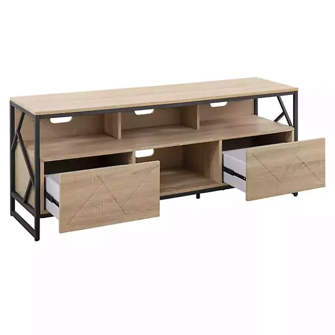 Best Kirklands Home Natural Wood and Black Steel Media Sd Tan