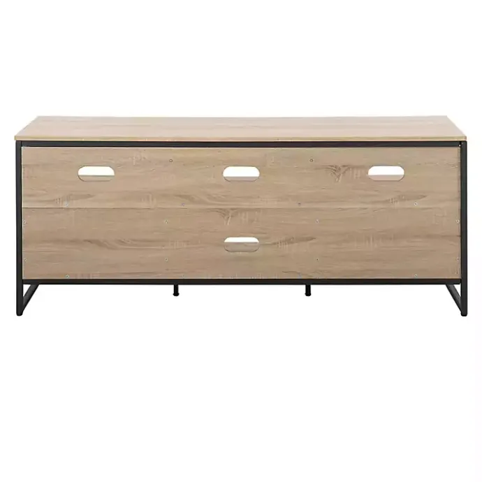 Best Kirklands Home Natural Wood and Black Steel Media Sd Tan