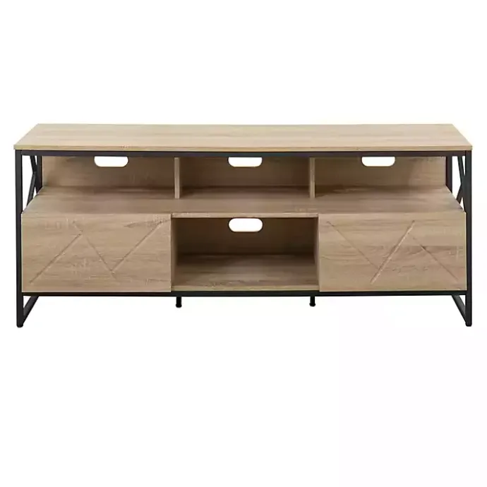 Best Kirklands Home Natural Wood and Black Steel Media Sd Tan