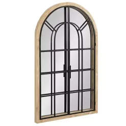 Outlet Kirklands Home Natural Wood and Metal Arch Windowpane Wall Mirror