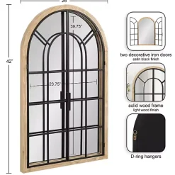 Outlet Kirklands Home Natural Wood and Metal Arch Windowpane Wall Mirror