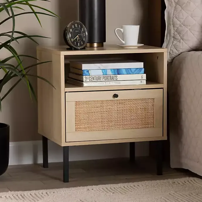 Clearance Kirklands Home Natural Wood and Metal Storage Shelf Nightsd Tan