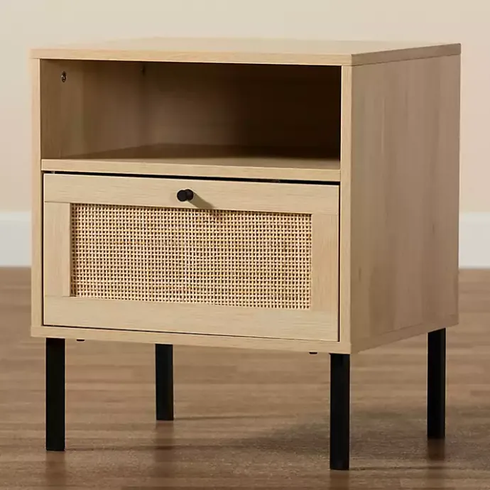 Clearance Kirklands Home Natural Wood and Metal Storage Shelf Nightsd Tan