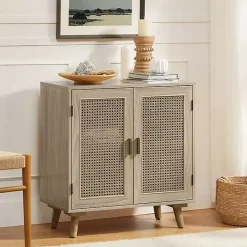 Sale Kirklands Home Natural Wood and Rattan Carpinteria Cabinet Brown