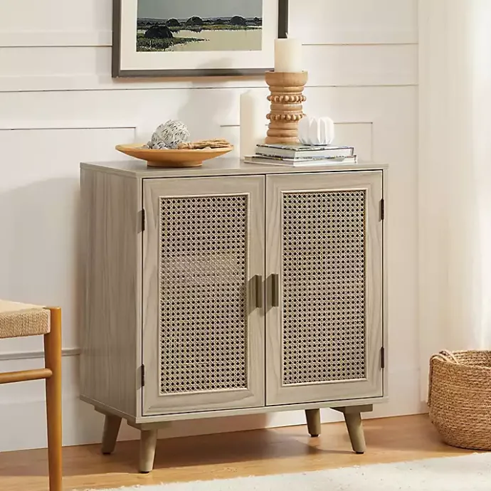 Sale Kirklands Home Natural Wood and Rattan Carpinteria Cabinet Brown