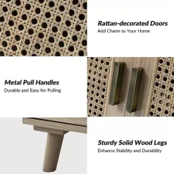 Sale Kirklands Home Natural Wood and Rattan Carpinteria Cabinet Brown