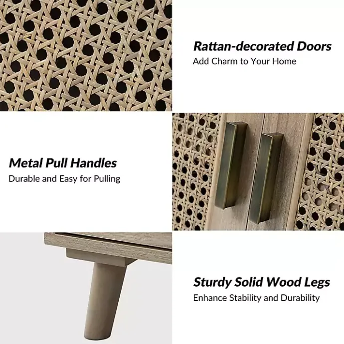 Sale Kirklands Home Natural Wood and Rattan Carpinteria Cabinet Brown