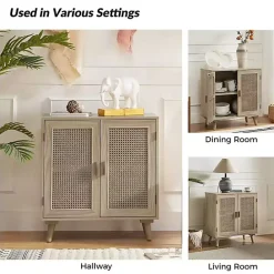 Sale Kirklands Home Natural Wood and Rattan Carpinteria Cabinet Brown