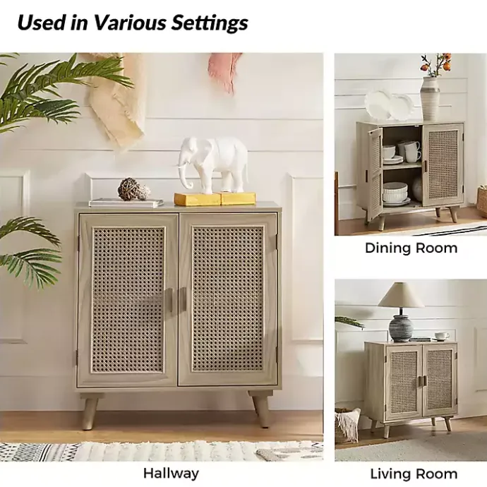 Sale Kirklands Home Natural Wood and Rattan Carpinteria Cabinet Brown