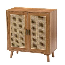 Sale Kirklands Home Natural Wood and Rattan 2-Door Cabinet Brown