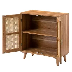 Sale Kirklands Home Natural Wood and Rattan 2-Door Cabinet Brown